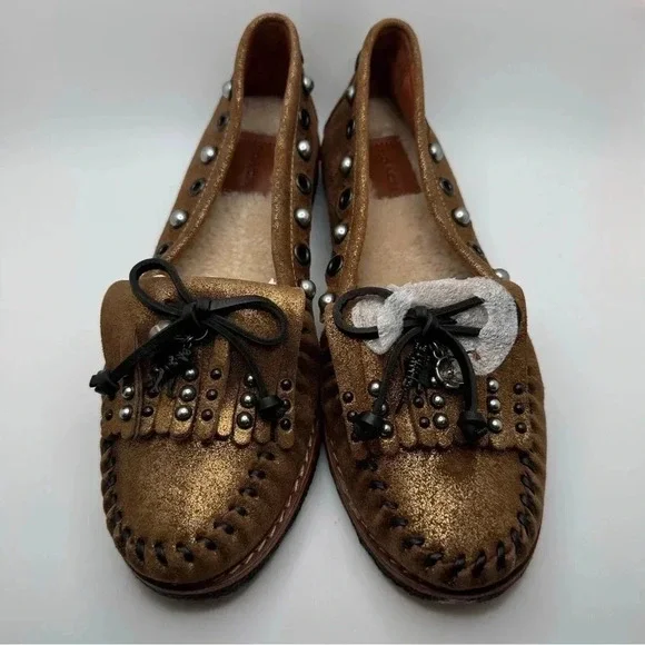 Coach Metallic Gold Rexy Roccasin Slip On Flats Size 7 - Picture 1 of 11